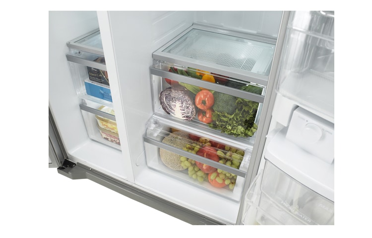 LG Side-by-Side Shiny STEEL FRIDGE WITH NON-PLUMBED WATER AND ICE DISPENSER, GC-L237GLYV, thumbnail 3