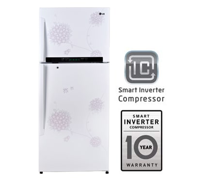 LG CAPACIOUS TOP FREEZER REFRIGERATOR WITH SMART INVERTER COMPRESSOR & PINK FLORAL BOUQUET WHITE DESIGN, GR-M650GPDL, thumbnail 1