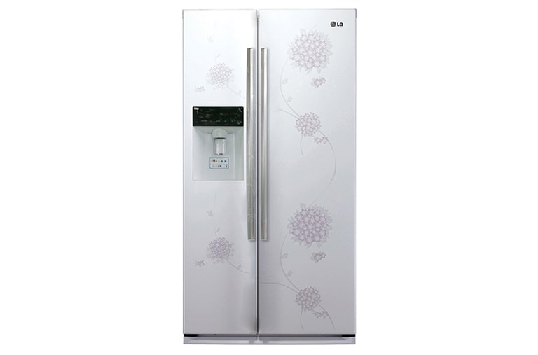 LG Side-by-Side Shiny Bouquet Floral White FRIDGE WITH NON-PLUMBED WATER AND ICE DISPENSER, GR-L227GPYV, thumbnail 1