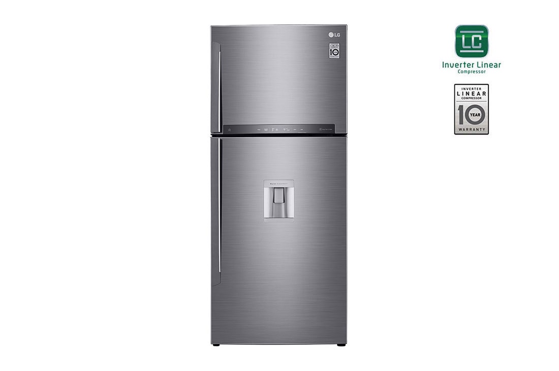 LG Top Mount Freezer, Platinum Silver, Water Dispenser, Inverter Linear Compressor, DoorCooling<sup>+</sup>, Multi AirFlow, Hygiene Fresh+, GR-F589HLHU