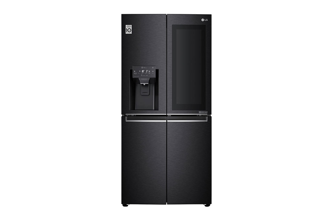 LG InstaView™ French Door Fridge, 423L, Black, Front View, GR-X29FTQEL