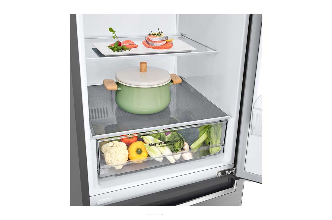 LG Bottom Mount Fridge, Smart Inverter, 341L, front top section open, GR-B479NLJM, thumbnail 3