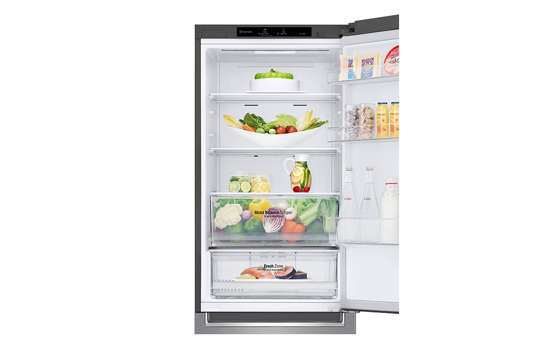LG Bottom Mount Fridge, Smart Inverter, 341L, front top section open food, GR-B479NLJM, thumbnail 4