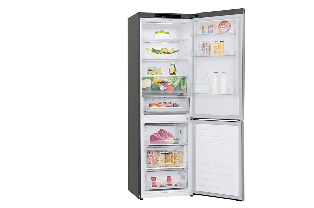 LG Bottom Mount Fridge, Smart Inverter, 341L, front all open food, GR-B479NLJM, thumbnail 10