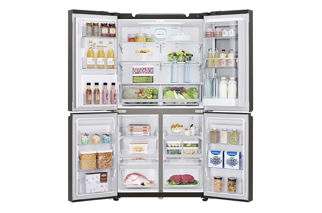 LG InstaView™ French Door Fridge, 716L, Steel, Front Door Open Food, GR-X39FMKHL, thumbnail 4