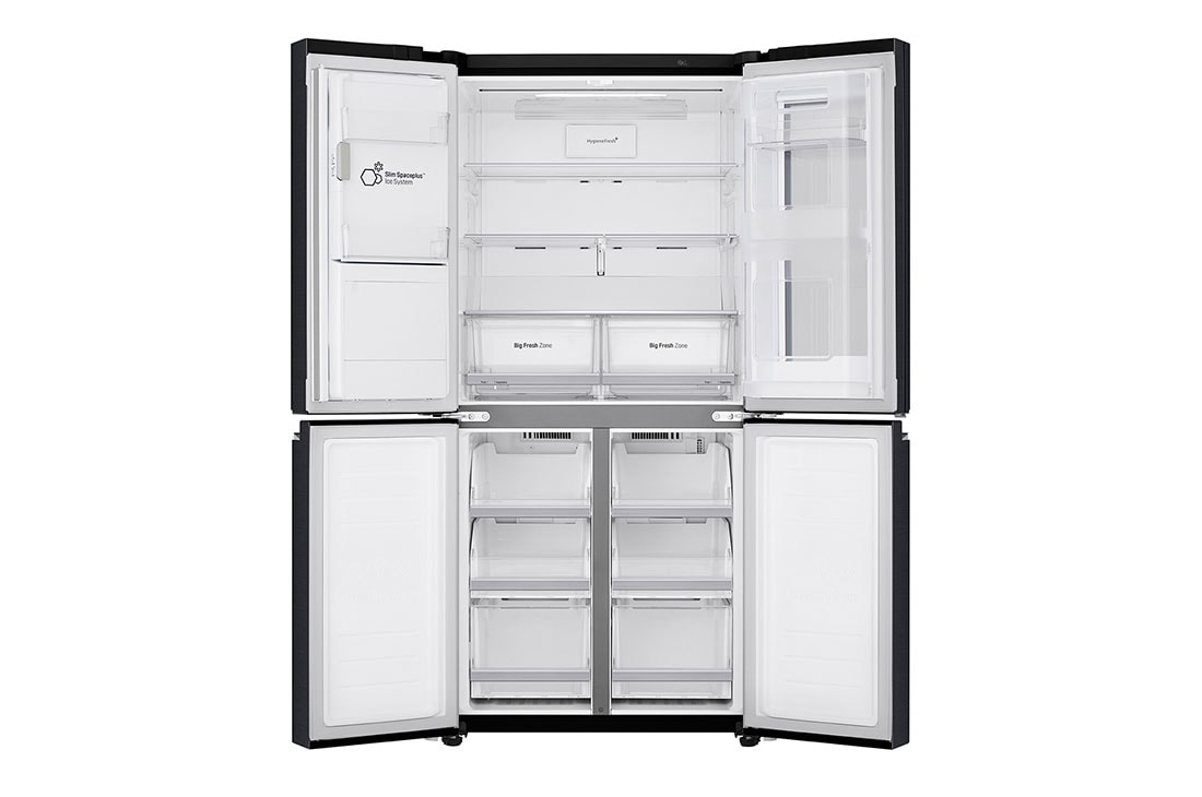 LG Slim Fridge, French Door InstaView™, 423L, Black, Front View Door Open Without Food, GR-X29FTQEL, thumbnail 2