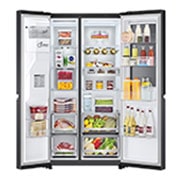LG InstaView™ ThinQ™ Side by Side Refrigerator, UVnano™, LINEARCooling™, ThinQ™, front open view, GR-X267CQES, thumbnail 2
