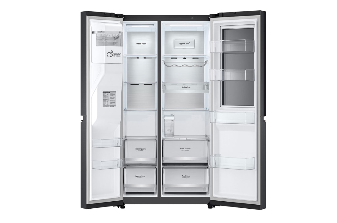 LG InstaView™ Double Door Fridge, 617L, Black, Front open empty view, GR-X267CQES, thumbnail 10