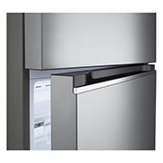 LG New Smart Inverter Top Freezer, Door Cooling+, Multi Air Flow, Smart Diagnosis, Platinum Silver, detail view of bottom fridge handle, GN-B482PLGB, thumbnail 9