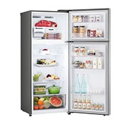 LG New Smart Inverter Top Freezer, Door Cooling+, Multi Air Flow, Smart Diagnosis, Platinum Silver, open view with food stored, GN-B482PLGB, thumbnail 10