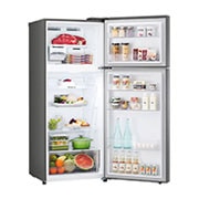 LG Top Mount Fridge, 395L, Graphite Steel, open view with food stored, GN-B512PQGB, thumbnail 10