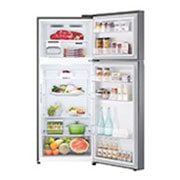 LG Top Freezer, Smart Inverter, 395L, front open view with food stored, GN-B502PQGB, thumbnail 2