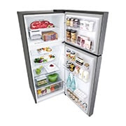LG Top Freezer, Smart Inverter, 395L, top perspective open view with food stored, GN-B502PQGB, thumbnail 11