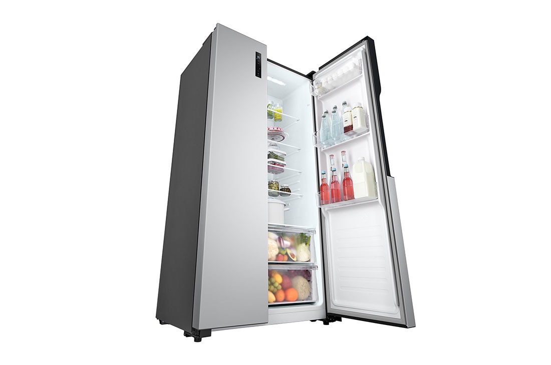 LG New Side by Side Refrigerator, Total No Frost, Multi AirFlow, Touch LED Display, Smart Inverter Compressor Tempered Glass, Left Perspective Open_Food, GRFB587PQAM, thumbnail 10