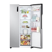 LG New Side by Side Refrigerator, Total No Frost, Multi AirFlow, Touch LED Display, Smart Inverter Compressor Tempered Glass, Front view with right door open, GRFB587PQAM, thumbnail 7