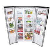 LG New Side by Side Refrigerator, Total No Frost, Multi AirFlow, Touch LED Display, Smart Inverter Compressor Tempered Glass, Top Perspective Open_Food, GRFB587PQAM, thumbnail 8