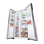 LG New Side by Side Refrigerator, Total No Frost, Multi AirFlow, Touch LED Display, Smart Inverter Compressor Tempered Glass, Right Perspective Open_Food, GRFB587PQAM, thumbnail 9