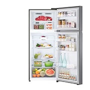 LG  LG Top Fridge, 375L, Silver, front open view with food stored, GN-B472PQMB, thumbnail 2