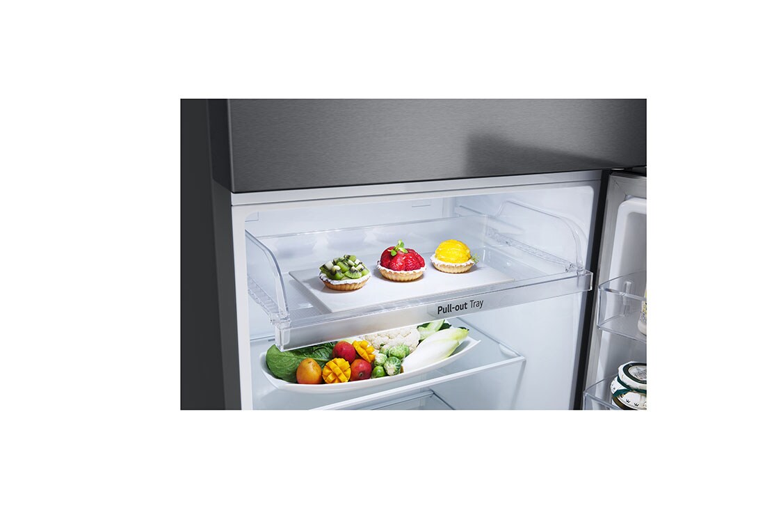 LG  LG Top Mount Fridge, 375L, Silver, detail view of pull-out tray, GN-B482PQMB, thumbnail 6