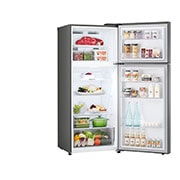 LG  LG Top Mount Fridge, 375L, Silver, left side open view with food stored, GN-B482PQMB, thumbnail 10