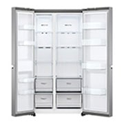 LG Double Door Refrigerator, 647L, Platinum Silver, front all doors open view, GR-B267SLWL, thumbnail 6