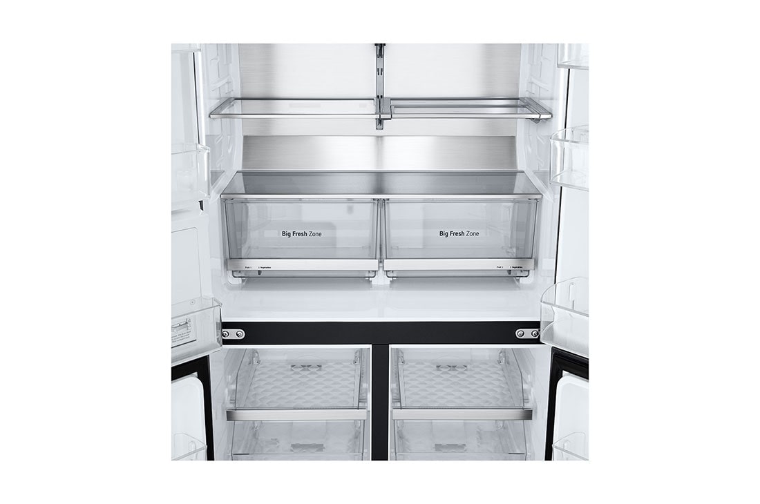 LG Black Glass InstaView, French Door Fridge, Essence Black Steel, Drawer Close Up View, GR-X34FFCAB, thumbnail 7