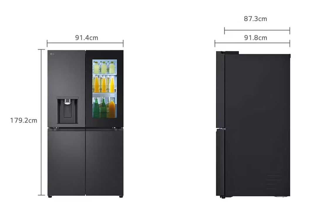 LG Black Glass InstaView Door-in-Door™, Essence Black Steel, Dimension image, GR-X39FFCRB, thumbnail 2