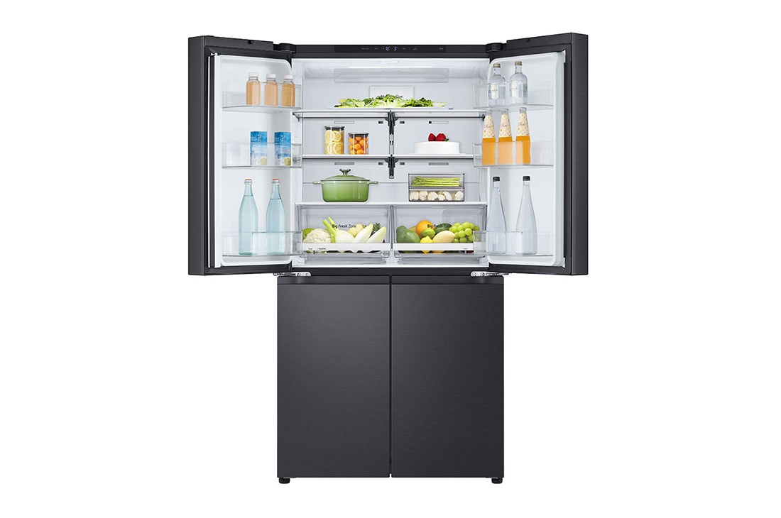 LG 665L LG French Door Refrigerator, Essence Black Steel, Inverter Linear™ Compressor, LG ThinQ™, Front Top Open view, GR-B34FFCDB, thumbnail 8