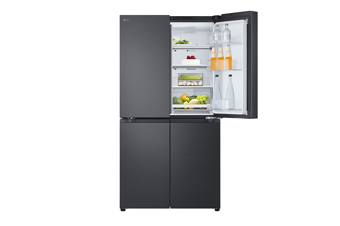 LG 665L LG French Door Refrigerator, Essence Black Steel, Inverter Linear™ Compressor, LG ThinQ™, Top right door open view, GR-B34FFCDB, thumbnail 12
