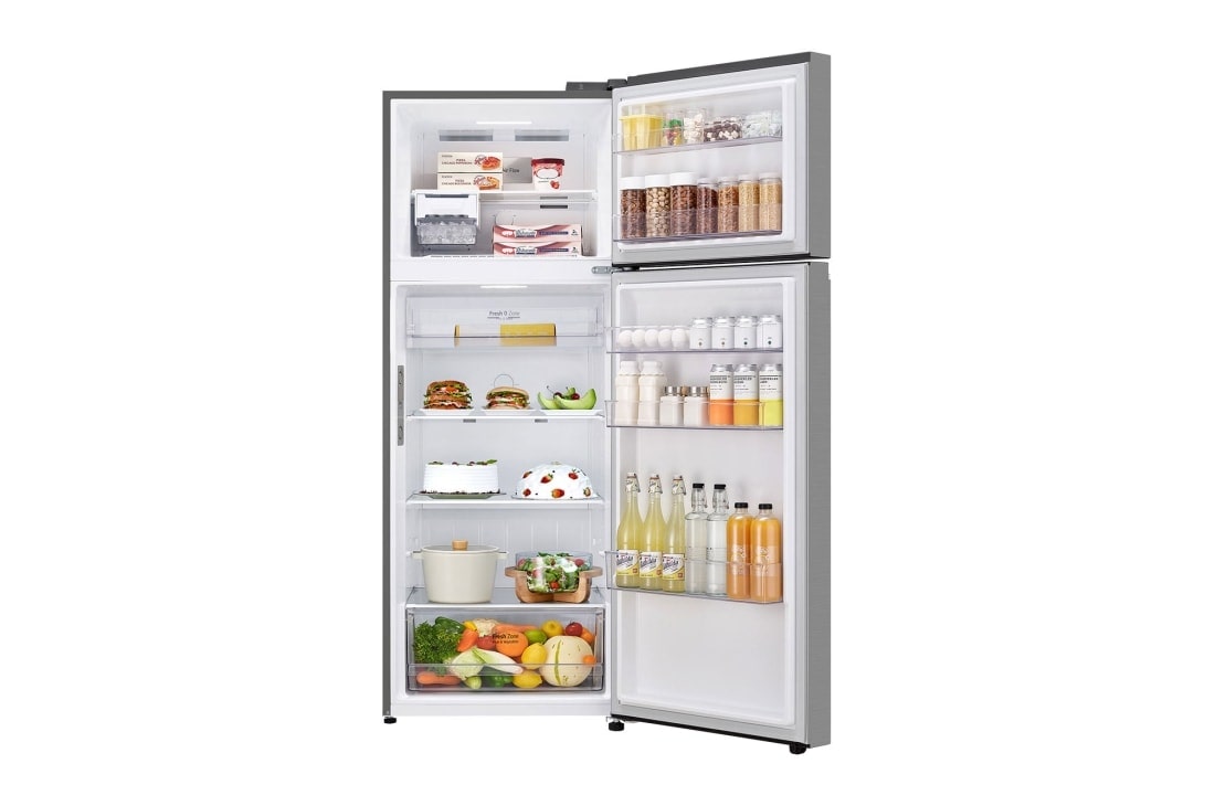 LG New Smart Inverter™, Top Freezer Fridge, front open view with food stored, GR-B652PFFQ, thumbnail 2