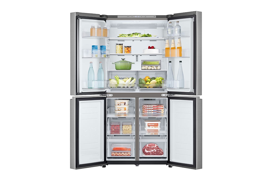 LG French Door Fridge, Prime Silver, front open with food, GR-B29FFLZB, thumbnail 2