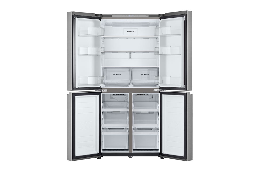 LG French Door Fridge, Prime Silver, front open without food, GR-B29FFLZB, thumbnail 3