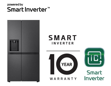 Product image with Smart Inverter Compressor™ Logo and 10 year warranty Logo.