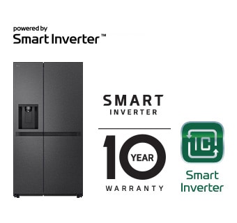 Product image with Smart Inverter Compressor™ Logo and 10 year warranty Logo.