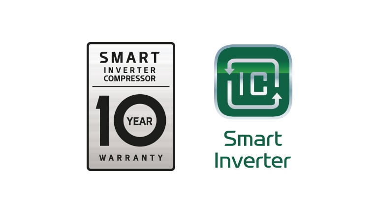 The 10 Year Warranty for the Smart Inverter Compressor logo is next to the Smart Inverter logo.