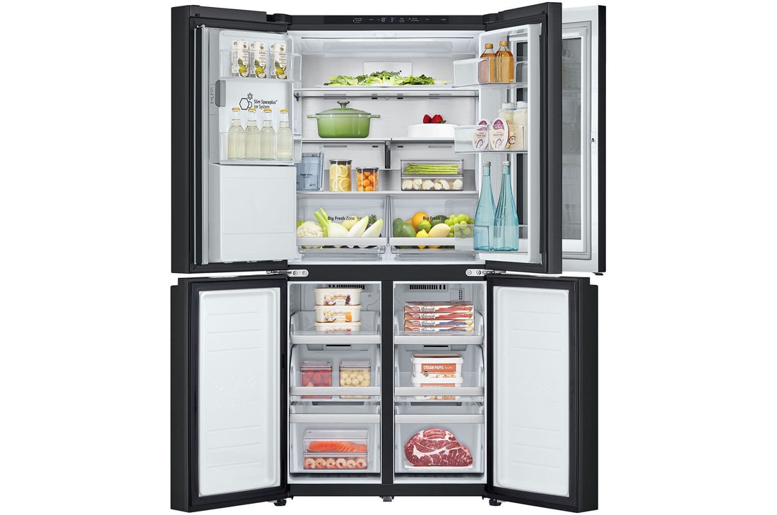 LG Black Glass InstaView, French Door Fridge, Essence Matte Black, 2024, Front open (foods full, open door), GR-X29FFQAB, thumbnail 2