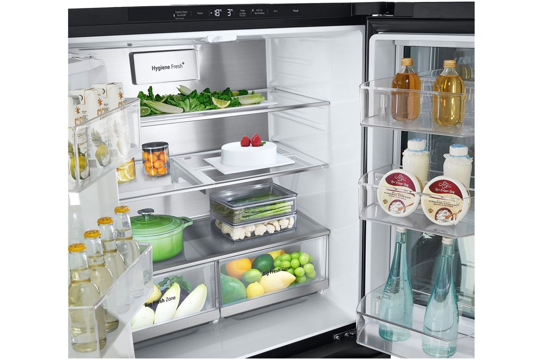 LG Black Glass InstaView, French Door Fridge, Essence Matte Black, 2024, FoldingShelf, GR-X29FFQAB, thumbnail 9