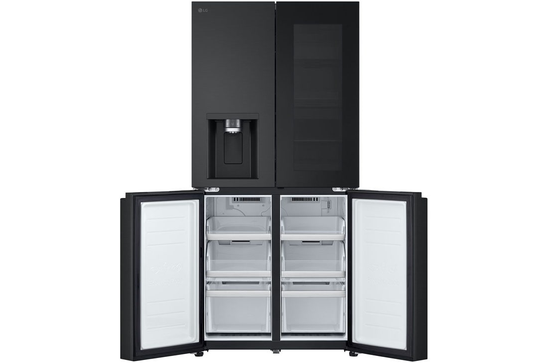 LG Black Glass InstaView, French Door Fridge, Essence Matte Black, 2024, Front Bottom Open, GR-X29FFQAB, thumbnail 13