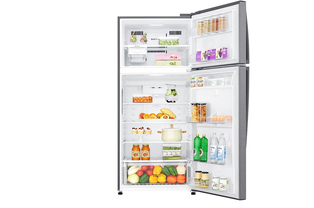 LG Top Mount Refrigerator, Smart Inverter Compressor, Dark Graphite Color, DoorCooling⁺™, Multi AirFlow, Front view With food, LTC752HQCM, thumbnail 2