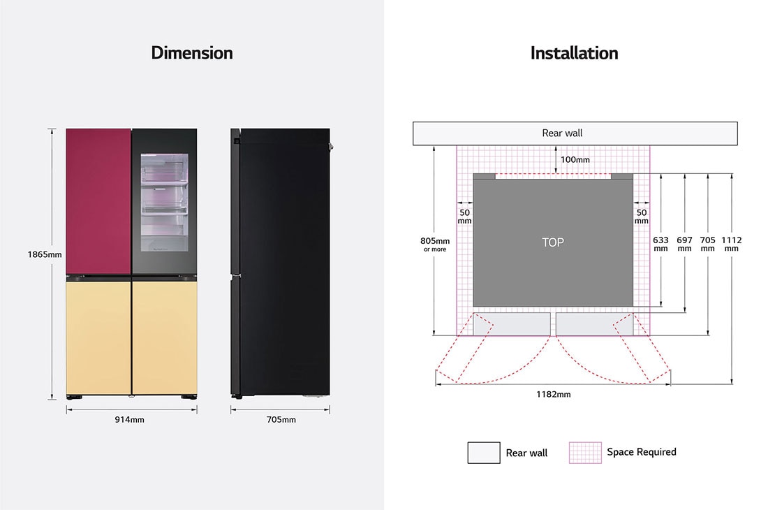 LG French Door Fridge MoodUP®, LED Doors, InstaView™, Smart control with LG ThinQ®, Dimension, GR-A34FDMKJ, thumbnail 13