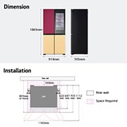 LG French Door Fridge MoodUP®, LED Doors, InstaView™, Smart control with LG ThinQ®, Dimension, GR-A34FDMKJ, thumbnail 13