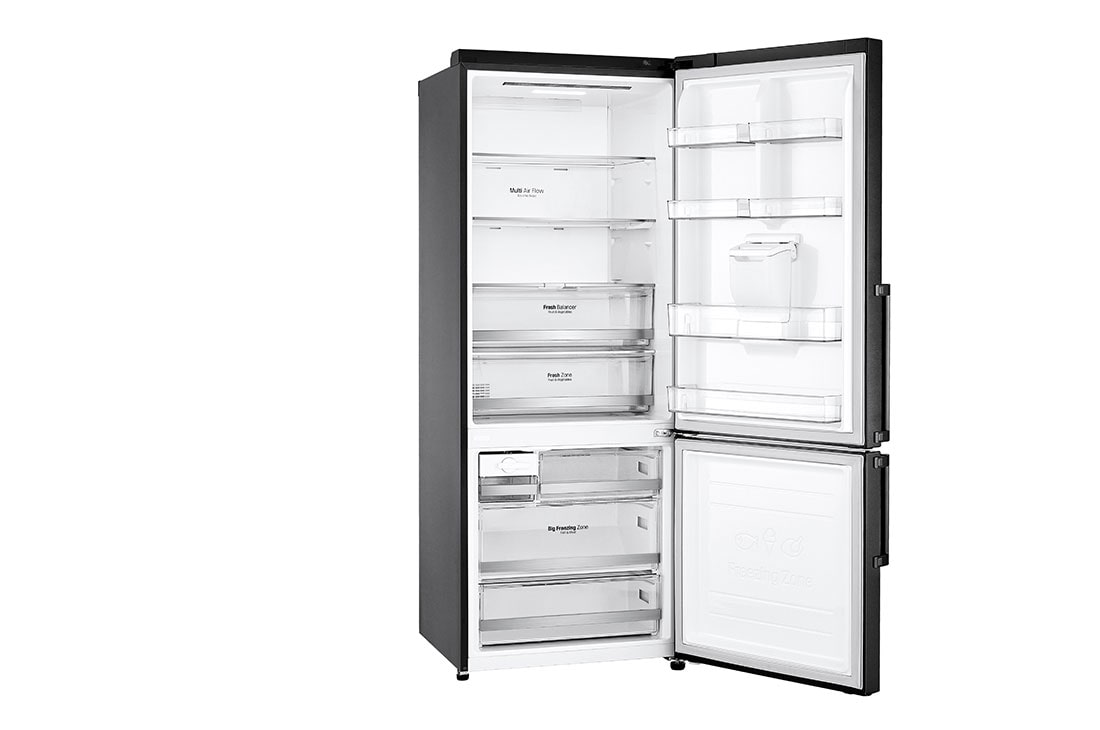 LG Bottom Mount Refrigerator, Inverter Compressor, Multi AirFlow, Matte Black , Front Open View, GR-F589BQCM, thumbnail 11