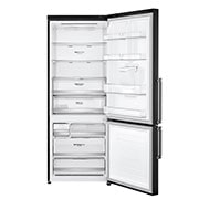 LG Bottom Mount Refrigerator, Inverter Compressor, Multi AirFlow, Matte Black , Right Side door open with food view, GR-F589BQCM, thumbnail 3