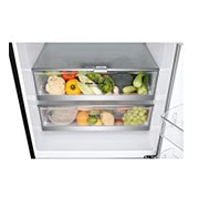 LG Bottom Mount Refrigerator, Inverter Compressor, Multi AirFlow, Matte Black , Top Drawer with food, GR-F589BQCM, thumbnail 4