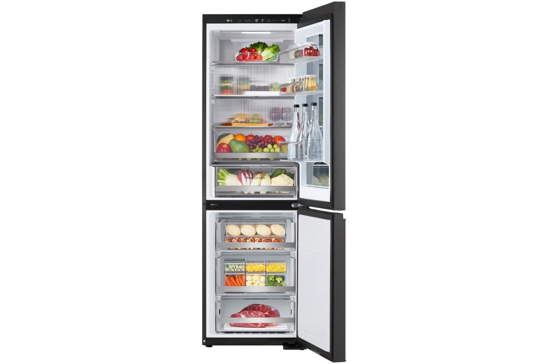 LG 349L Bottom Freezer Refrigerator, Beige glass, InstaView™, LinearCooling™, front open view of bottom freezer refrigerator., GR-V479QGKW, thumbnail 2