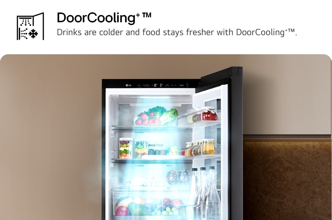 LG 349L Bottom Freezer Refrigerator, Beige glass, InstaView™, LinearCooling™, USP image of doorcooling., GR-V479QGKW, thumbnail 5