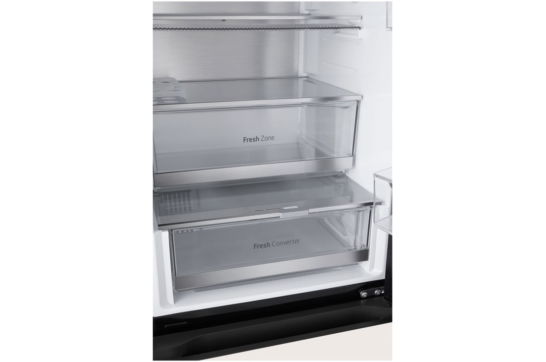 LG 349L Bottom Freezer Refrigerator, Beige glass, InstaView™, LinearCooling™, close up view of fresh cover feature., GR-V479QGKW, thumbnail 11