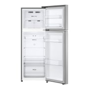 LG 243L Top Freezer Refrigerator in Platinum Silver, Smart Inverter, Humidity Control, front view without food, GR-B355PLMB, thumbnail 3