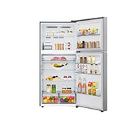 LG 612L Top Freezer Fridge with Smart Inverter Compressor, DoorCooling⁺™, LinearCooling™ and LG ThinQ, Silver, front open view with food stored, LTB852PFBQ, thumbnail 2