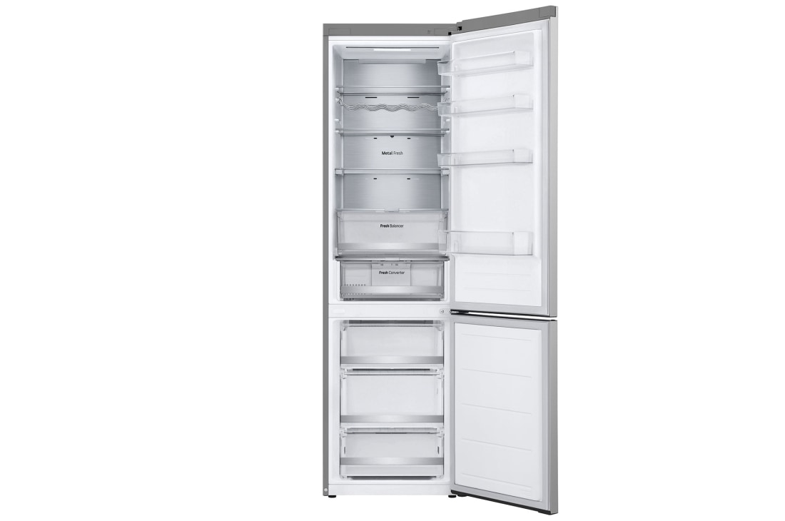 LG 387L NatureFRESH™ Fridge with LinearCooling™, DoorCooling+™, Smart Inverter Compressor™, Metal Fresh™ in Prime Silver, Front open without food, GR-B509FMFW, thumbnail 3